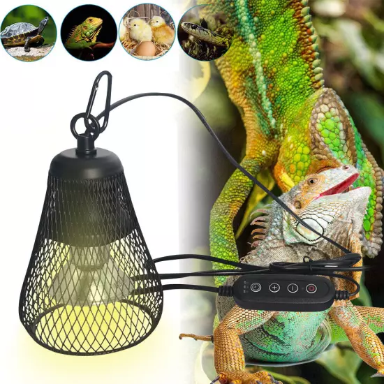 Timeable Reptile Heat Lamp Dimmable Tortoise Lizards UVA UVB Lamp Cover US