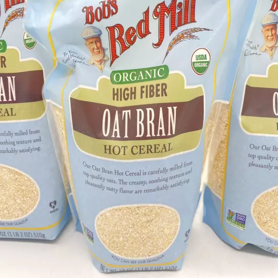 Bob's Red Mill ORGANIC HIGH FIBER OAT BRAN Hot Cereal 3 pks - 18oz Each BB:10/25