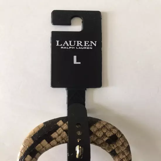 WOMEN'S LAUREN RALPH LAUREN FAUX SNAKE BROWN/MULTI COW LEATHER BELT LARGE NWT