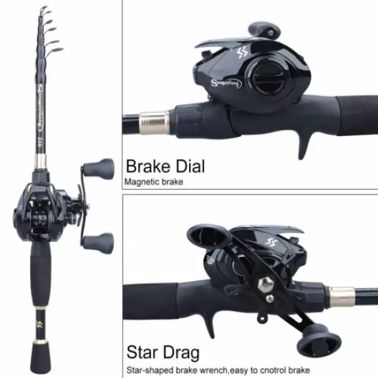 Telescopic Casting Fishing Rod & Reel Combo Lures Ultralight Travel Pole Tackle