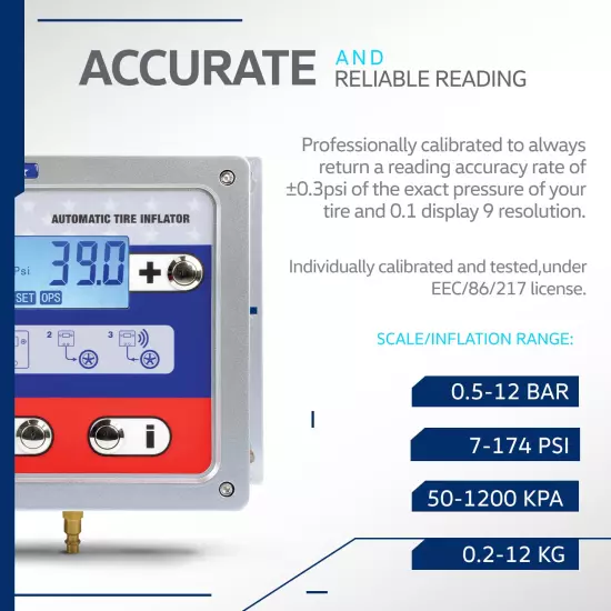 Tire Pressure Gauge LCD Display Inflator Wall Mountable Automatic 110-240VAC + A