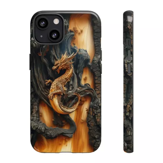 For iPhone, Samsung Galaxy, Pixel - Phone Case Cover - Carved Wood Dragon Print