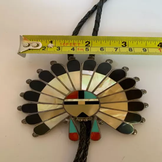 Vintage Zuni Anna Lee Tekala Native American Multi-Gemstone Sun Face Bolo Tie