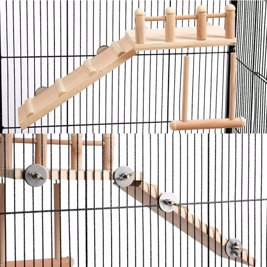 Bird Perches Platform Swing with Climbing Ladder, Parakeet Cage burlywood 