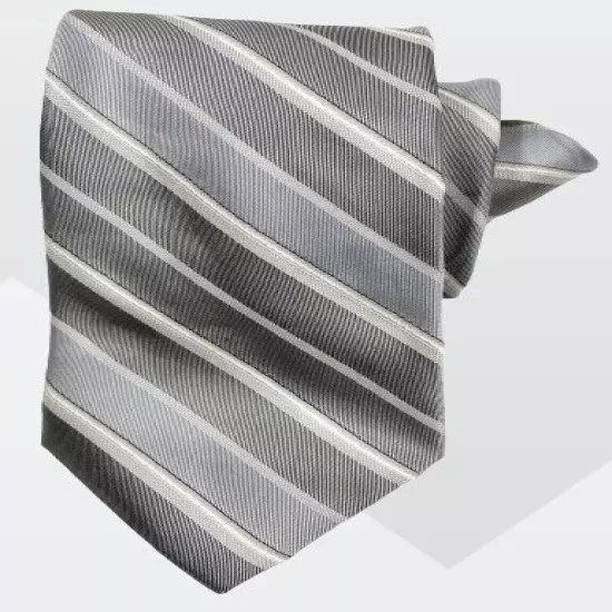 Calvin Klein Silver Regimental Striped Repp Silk Blend Tie 3.4" x57"