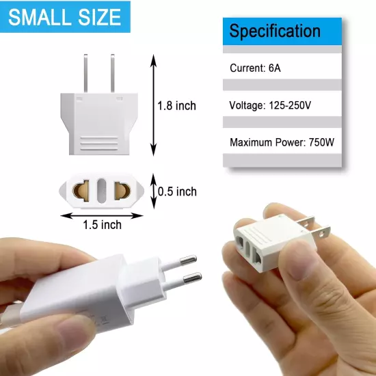 6 Pack European to US Plug Adapter, Plug Adapter European to American, EU to US