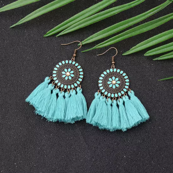 Fashion Women Bohemian Earrings Long Tassel Fringe Drop Dangle Ear Stud Jewelry