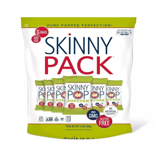 6-Pack SkinnyPop Popcorn Gluten Free, Dairy Free, Non-GMO, Healthy Snacks 0.65oz