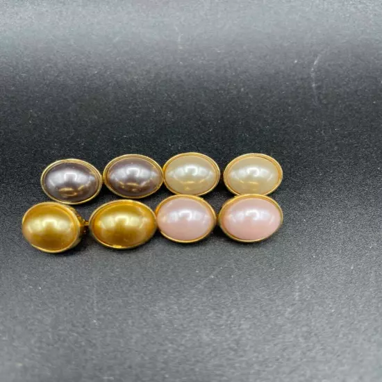 Set of 4 Joan Rivers Round Pink Cream Gold Gray Faux Pearl Clip On Earrings Box