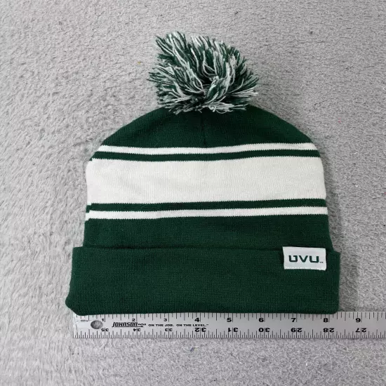 Utah Valley University Beanie Toque Adult One Size Green Pom Knit Cotton Blend