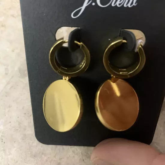 J. Crew Luna Coin Huggie Drop Statement Earrings NWT Pave Moon Celestial Enamel!