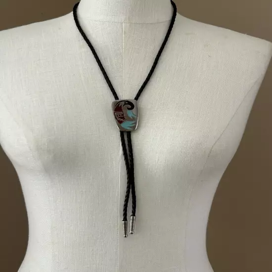 Vintage Bolo Tie Silver Enamel