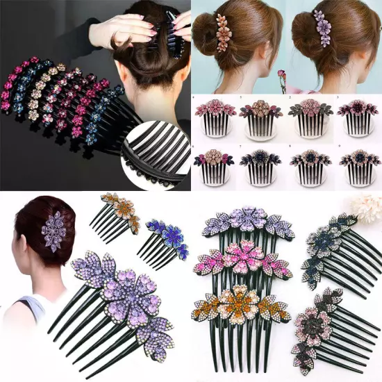 Crystal Flower Hair Comb Clip Shiny Rhinestones Hairpins Women Hair Accessories*