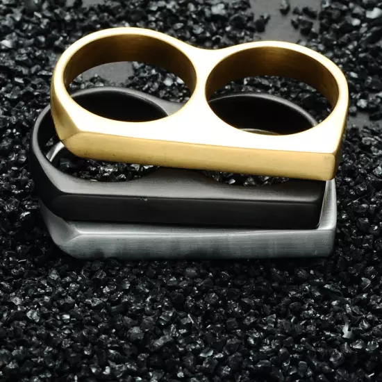 Two Fingers Double Ring Stainless Steel Men's Hip Hop Style Ring 8,9,10,11,12,13