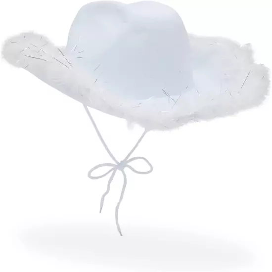 White Cowboy Hat for Men and Women with Feathers Western Felt Fluffy Cowgirl Hat