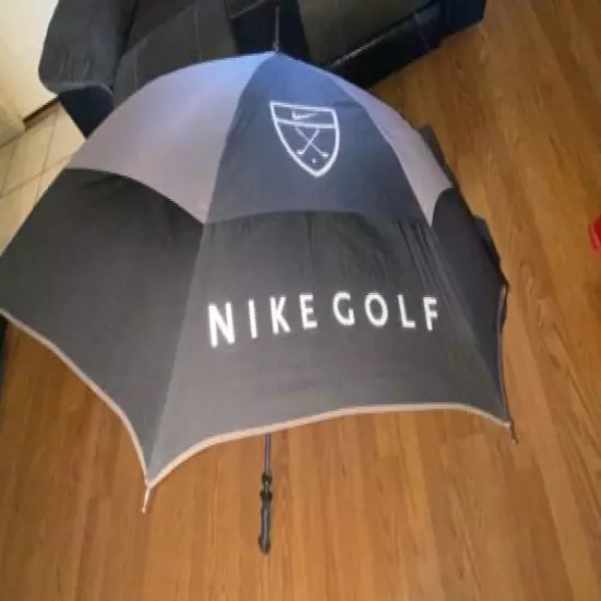 Used Nike Golf Umbrella 8 Panel Black Gray Logo 54” Double Layer Canopy