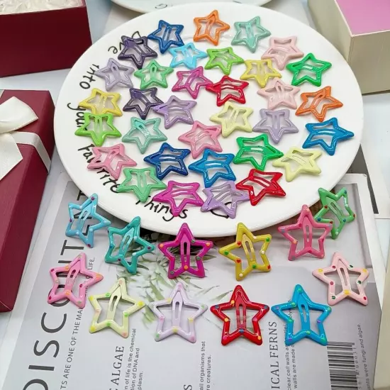 10-100pcs Y2k Star Hair Clips Women Girls Metal BB Snap Hair Pins Barrette