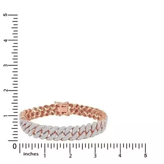 18Ct Round Cut Lab Created Diamond Cuban Bracelet Mens 14k Rose Gold Plated 8.5"