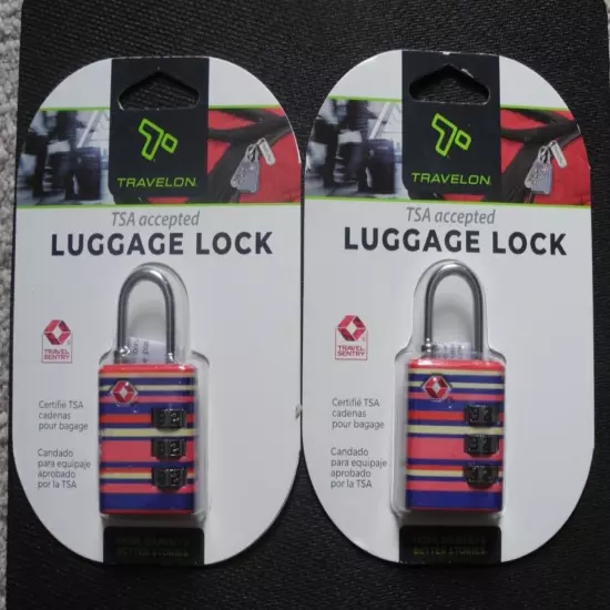 Lot of 2 Travelon TSA Luggage Locks, Coral Stripe, New in Packaging