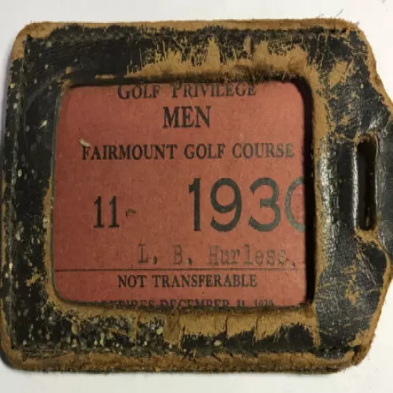 Rare 1930 Golf Club Golf Bag Tag Leather Holder FAIRMOUNT GOLF COURSE