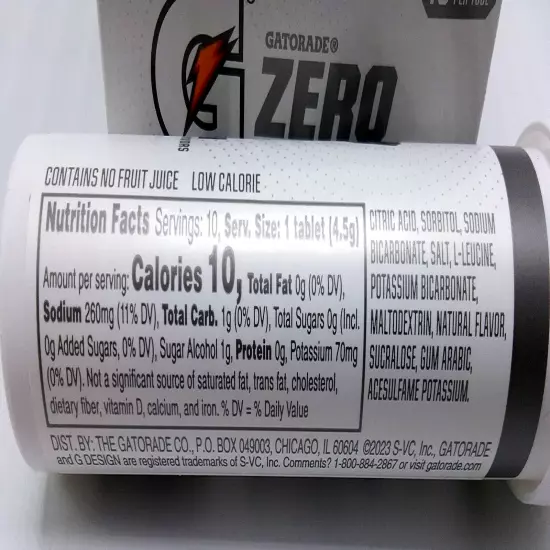 Gatorade Electrolytes G Zero Sugar Tablets Box 8- 80 Tabs Glacier Cherry