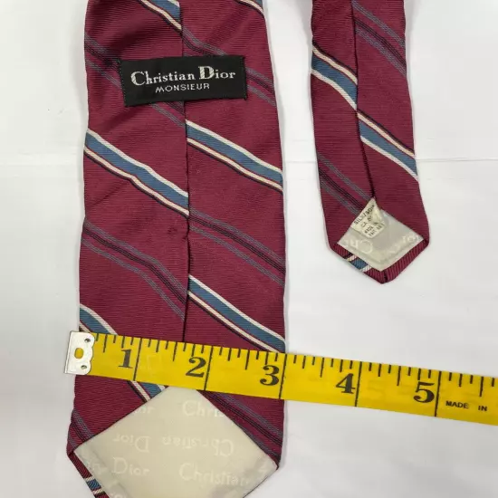 Christian Dior Blue Red Thin Regimental Striped Repp Silk Tie 3" x 60"