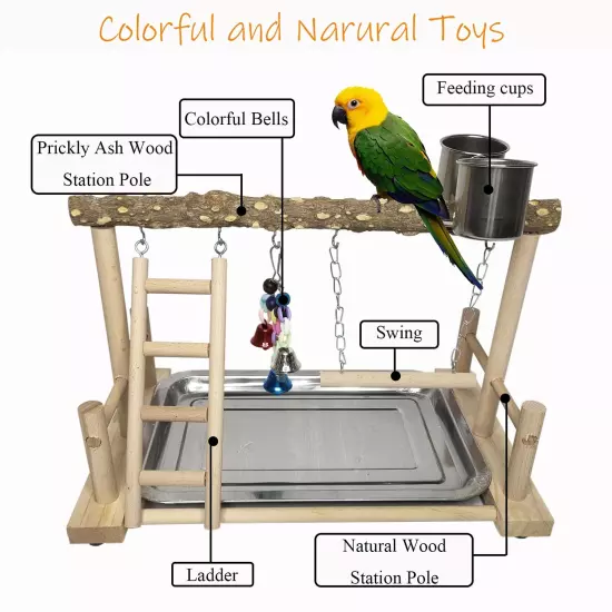 Bird Playground Parrot Playstand Birds Play Stand Wood Exercise Perch Gym Sta...