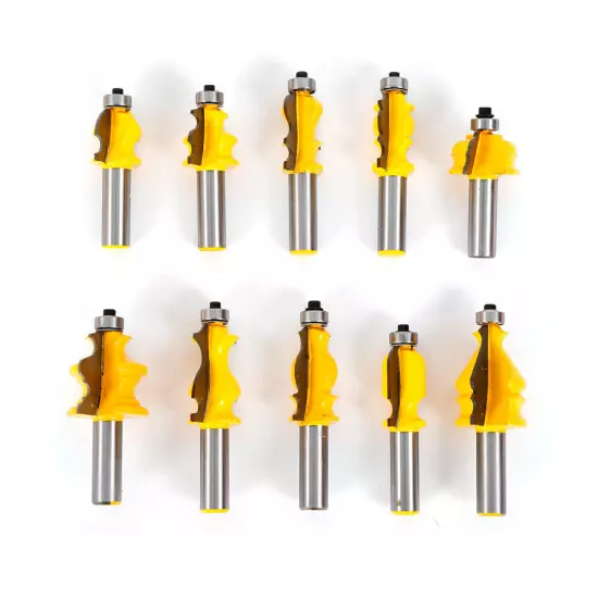 10Pcs 1/2'' Shank Woodworking Milling Tool Architectural Molding Router Bits Set