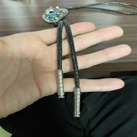 Turquoise And Coral Horse Shoe Nickel Bolo Tie