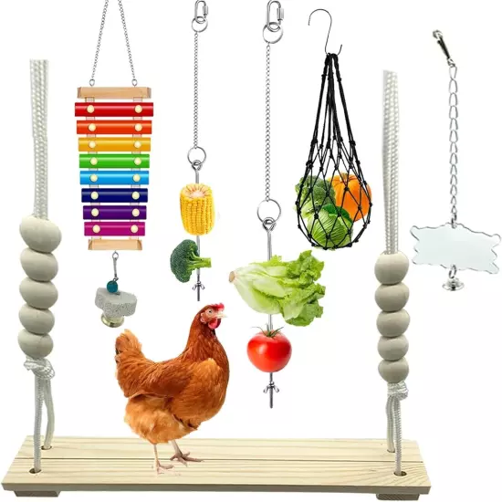 6 Pack Chicken Toy Accessories Coop Chicken Swing Toy Xylophone Veggies & Mirror