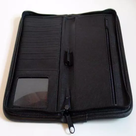 NEW Black Zippered Travel Wallet Passport Automotive Glovebox Document Organizer