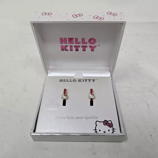 NEW Hello Kitty Pink Enamel Gold Flash Plated Cute Small Hoop Earrings