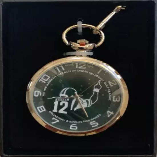 JOE NAMATH 12 NFL POCKET WATCH W/CHAIN-7th CELEBRITY GOLF CLASSIC-STAINLESS-NEW 