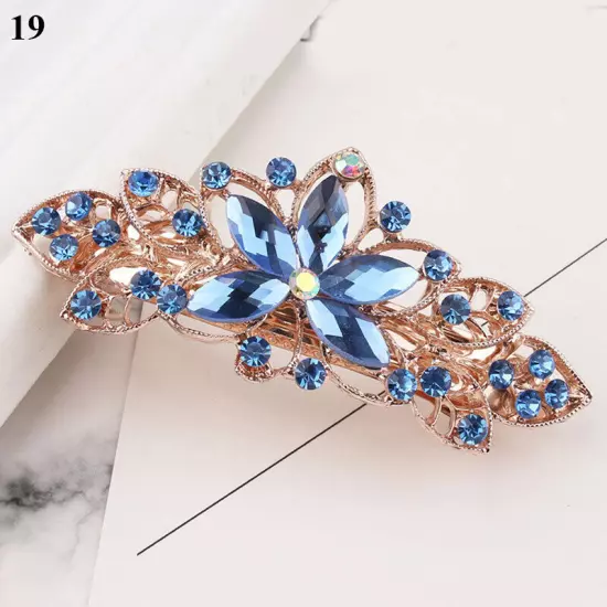 Women's Crystal Rhinestone Flower Hair Barrette Clips Grips Hairpin Jewelry