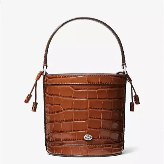 MICHAEL KORS COLLECTION Audrey Medium Croc Embossed Leather Bucket Bag CHESTNUT