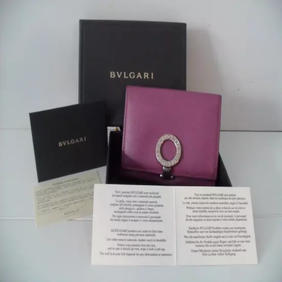 BVLGARI Card Wallet Stunning Purple Italian Calf Leather Business Card Exc Cond