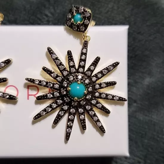 Adornia 14k Yellow Gold Plated Turquoise & Swarovski Crystal Starburst Earrings