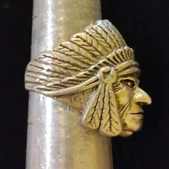 Vintage G&S 1985 Indian Chief Head Ring Size 10 Mens Biker Ring Rare 