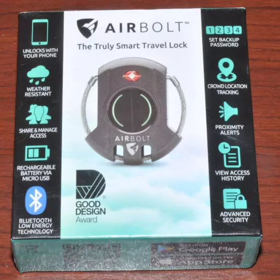 AIRBOLT Smart Travel Luggage Lock Smartphone Access TSA Approved Bluetooth