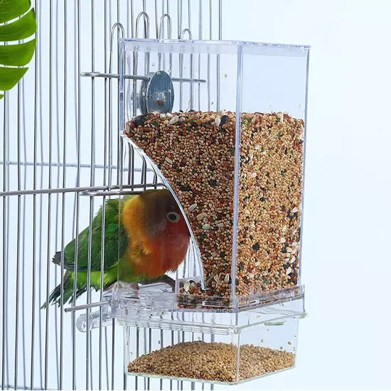 No-Mess Bird Feeder Parrot Integrated Automatic Feeder Seed Food Container Ac...