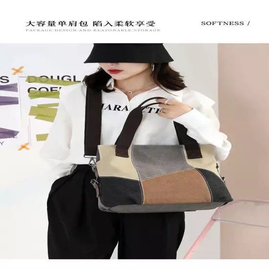 Women's Bag Canvas Bag Women's Patchwork Bag Shoulder Handbag