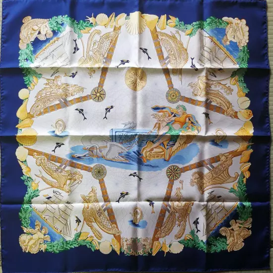 HERMÈS Scarf Carres 90 Blue White Silk Angel Women France