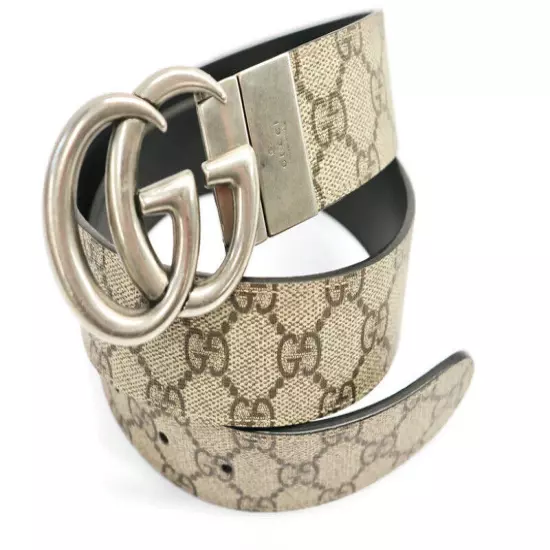 GUCCI - GG Marmont Beige Canvas / Leather Reversible Belt - 32-Inch