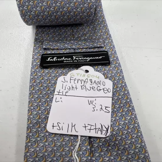 Salvatore Ferragamo Men's Light Blue & Gray Geometric Silk Neck Tie $295