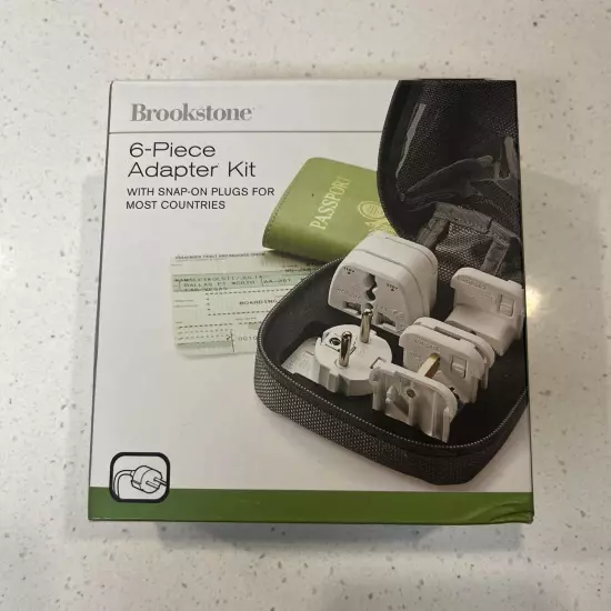 Brookstone 6-Piece Adapter Kit Travel Accessories Snap On Plugs Most Countries