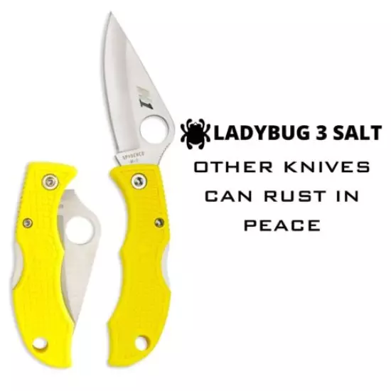 Spyderco LYLP3 Ladybug 3 Salt FRN Knife with Steel PlainEdge Blade - Yellow