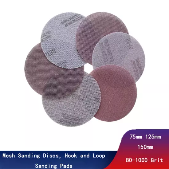 75-150mm Mesh Sanding Discs 80-1000 Grit, Hook and Loop Sanding Pads Abrasive