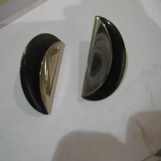 Very Pretty Black Pierced Earrings with a Foldover Piece of Silver