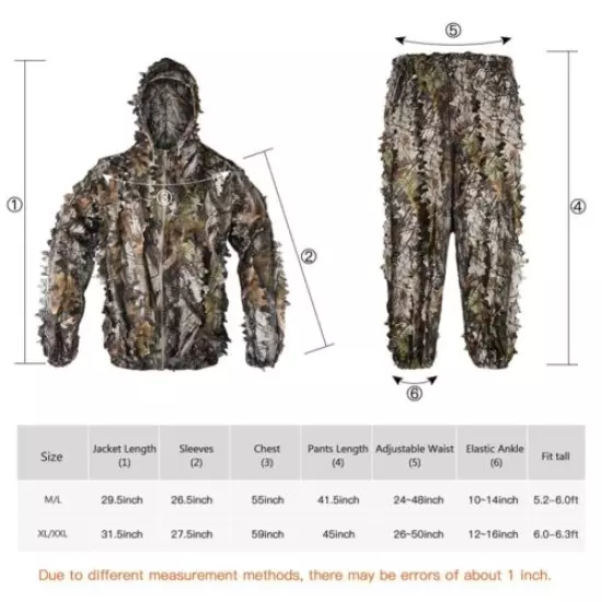 Leaf Ghillie Suit Woodland Camo Camouflage Clothing 3D Leaves Jacket Pants Set 