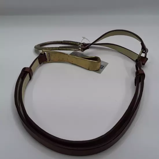 Chicos Horse Shoe Interlock Womens Leather Belt M/L Brown Gold